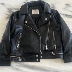 Zara girls Black Leather Biker Jacket girls size 7